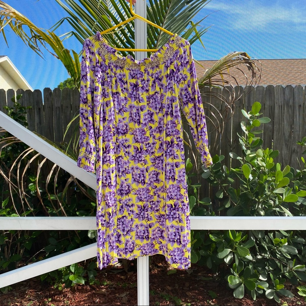 IMNYC Purple Yellow Floral Off the Shoulder Dress